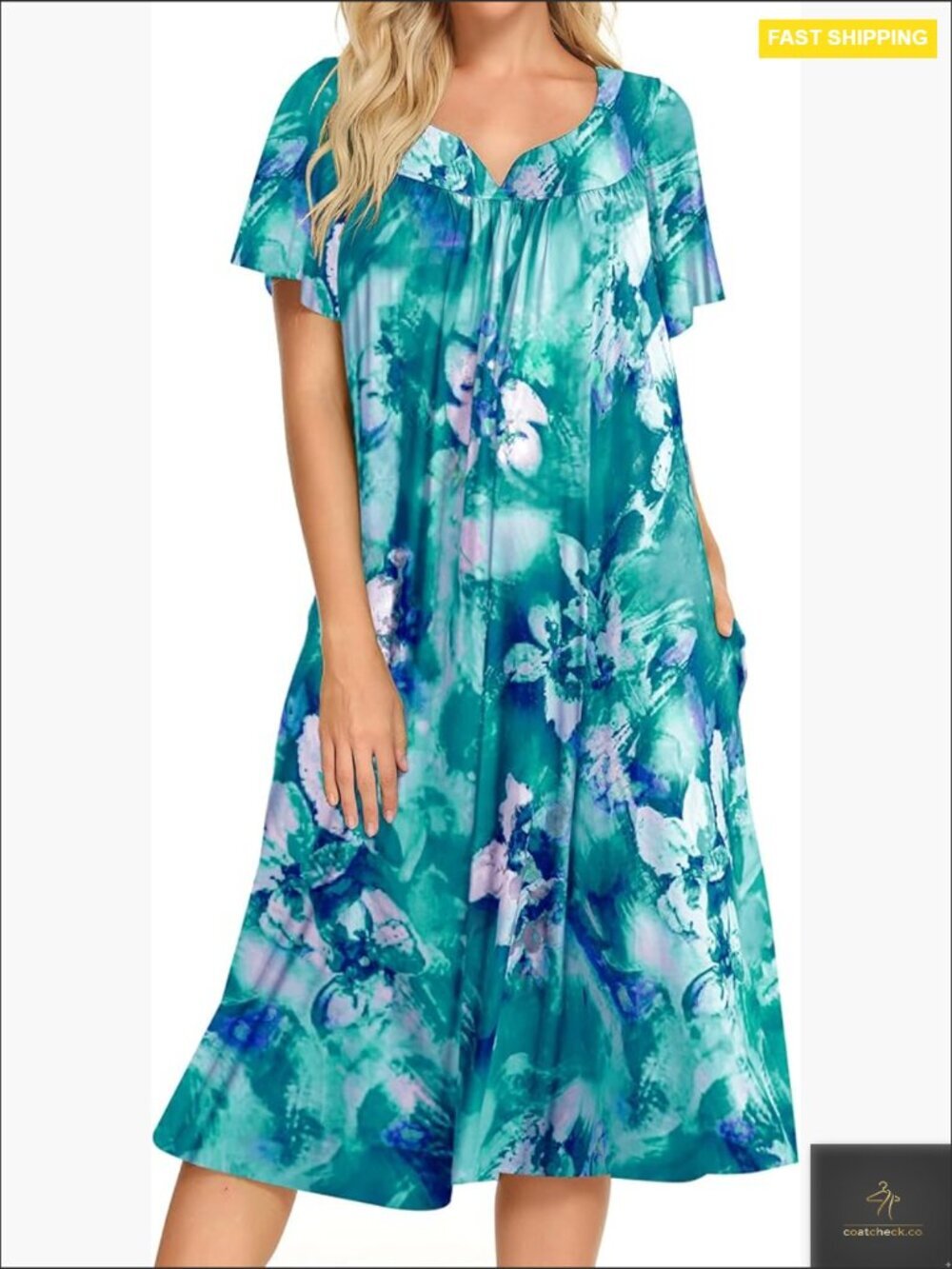 Floral Print House Dress with Pockets Oversized Lounge Sleepwear Midi Length
